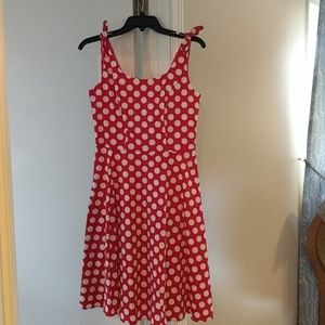 Dress, red with white polka dots